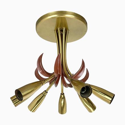 Italian Brass Theatre Ceiling Light in the style of Stilnovo, Italy, 1950s For Sale - Image 17 of 17