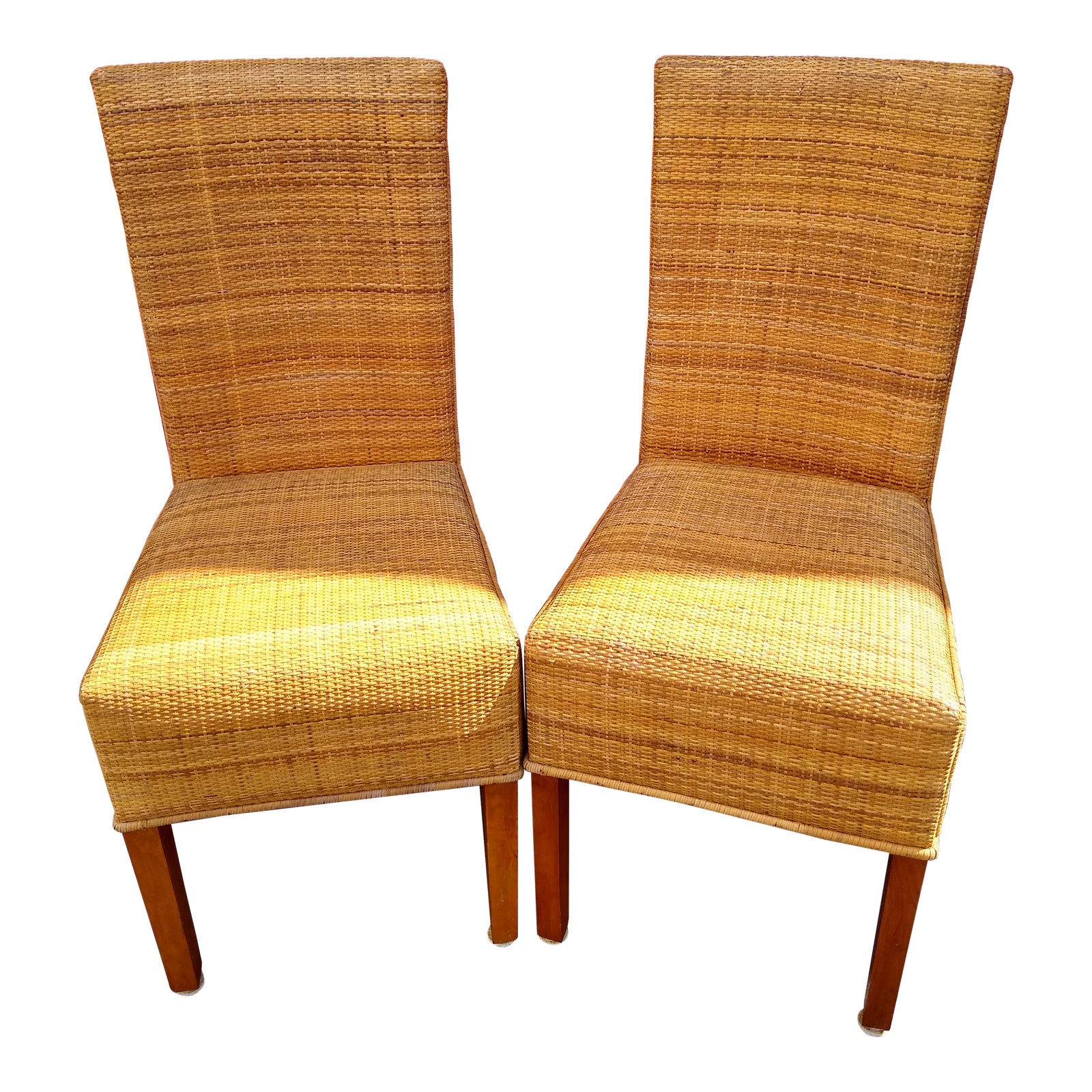 1990s Vintage Lloyd Loom Dynamo Dining Chairs in Rattan & Walnut a