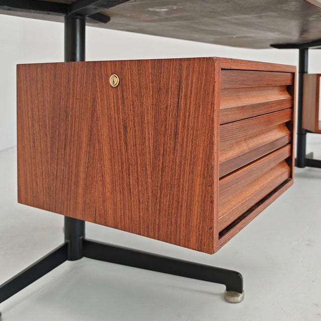 Brown Desk with Revolving Drawer Units by Osvaldo Borsani for Tecno, 1960s For Sale - Image 8 of 18