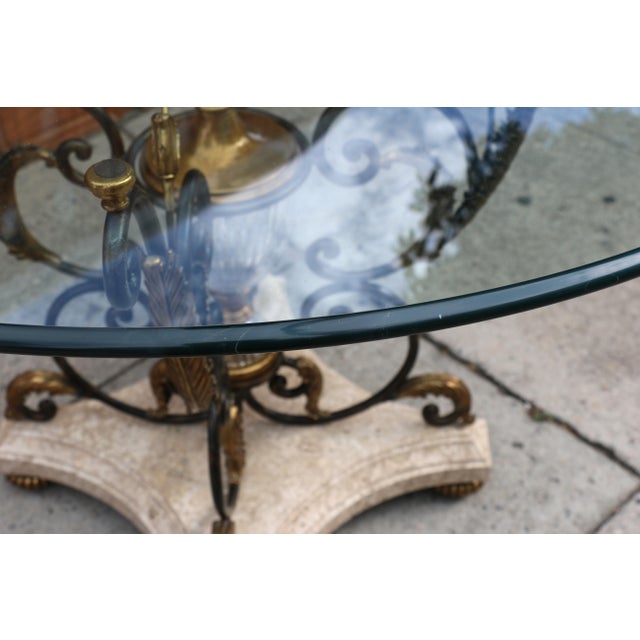 Vintage Marble Glass & Bronze Center Round Table by La Barge For Sale In Los Angeles - Image 6 of 12