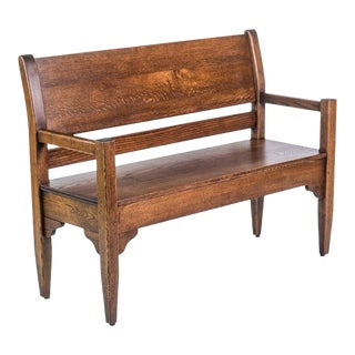 Late 20th Century Traditional Solid Oak Bench For Sale
