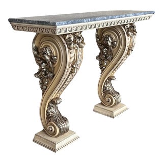 Hollywood Regency Style Palm Leaf Console Lacquered in Almond Latte C. 1980 For Sale