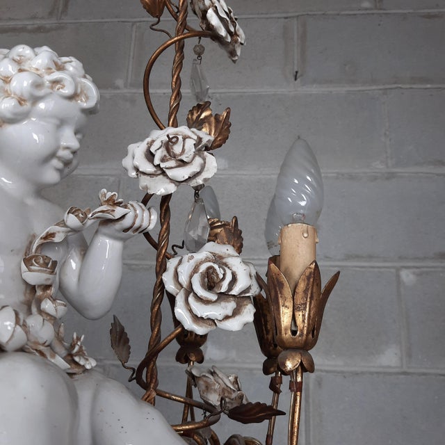 Antique Chandelier in Ceramic and Iron, 1950s For Sale - Image 14 of 18