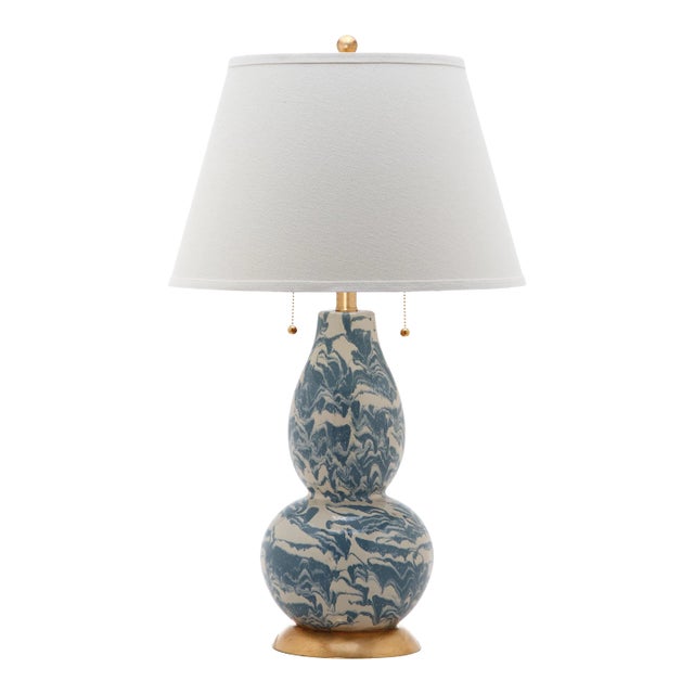 28-Inch H Vase Glass Table Lamp - Light Blue & White For Sale