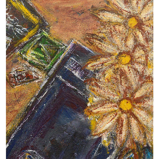 Abstract Expressionism Three Daisies Abstracted Still-Life, Oil on Canvas, Signed, 2007 by Daniel David Fuentes For Sale - Image 3 of 6
