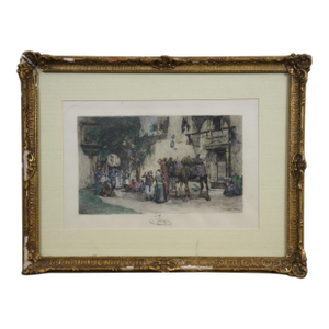 Late 19th Century Antique Colored Etching Departure of the Sacred Carpet Masse Bridgman, Framed
