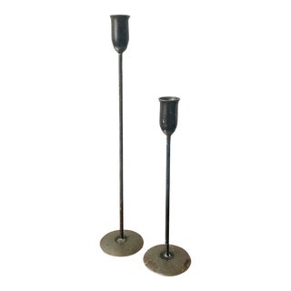 Vintage Handmade Welded Metal Candle Sticks - a Pair For Sale