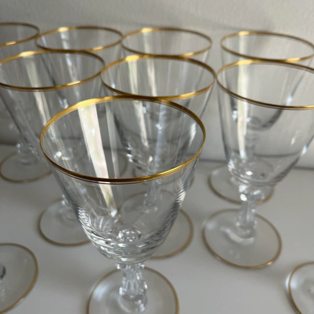1960s Val Saint Lambert Signed Water Goblets Gold Rimmed