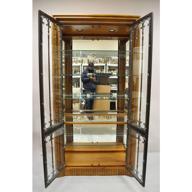 Wood Bernhardt 354-356 Modern Cherry & Iron Door Lighted Curio China Display Cabinet For Sale - Image 7 of 12