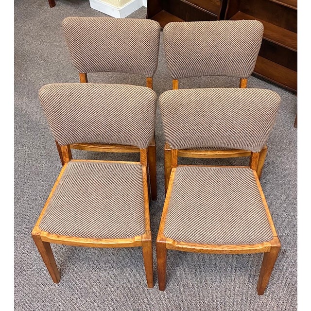 G-Plan Furniture Set of Vintage English Oak Dining Chairs W/ Upholstered Back & Seat by G-Plan Furniture, Uk c.1950 For Sale - Image 4 of 9