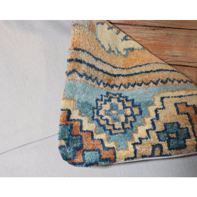 Indian Zabihi Collection Indian Blue Gold Rug Pillow For Sale - Image 3 of 4