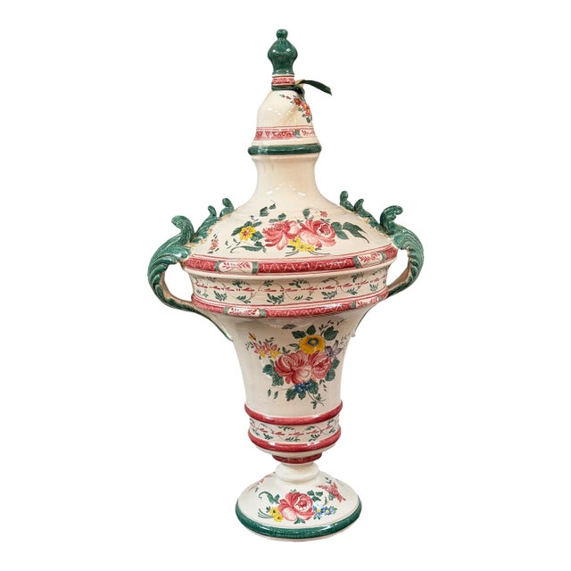 1 of 2 Huge Vintage Faience Pottery Covered Urn For Sale