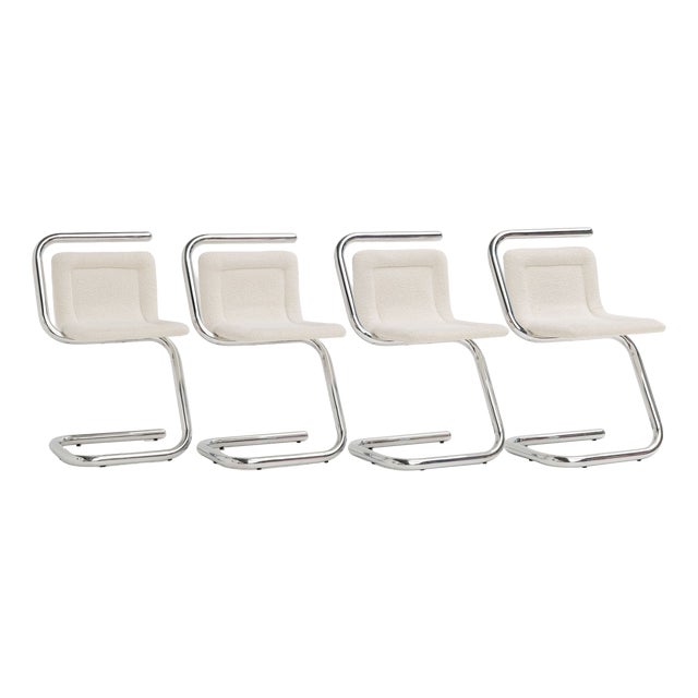 Vintage Italian Chairs in Off-White Bouclé Fabric, 1970s, Set of 4 For Sale