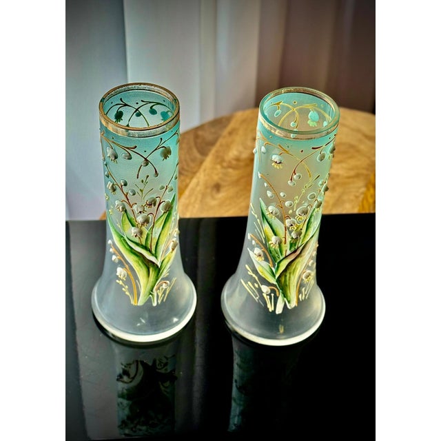 Art Nouveau Satin Glass Lily of the Valley Vases from Legras, 1890s, Set of 2 For Sale - Image 5 of 17