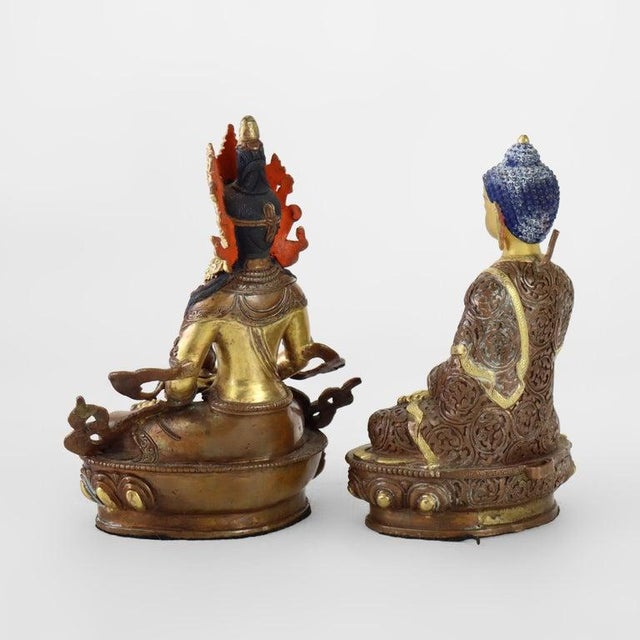 Two Bronze Buddhas: Medicine Buddha & Aparmita Buddha of Infinite Life C1920 For Sale - Image 6 of 9