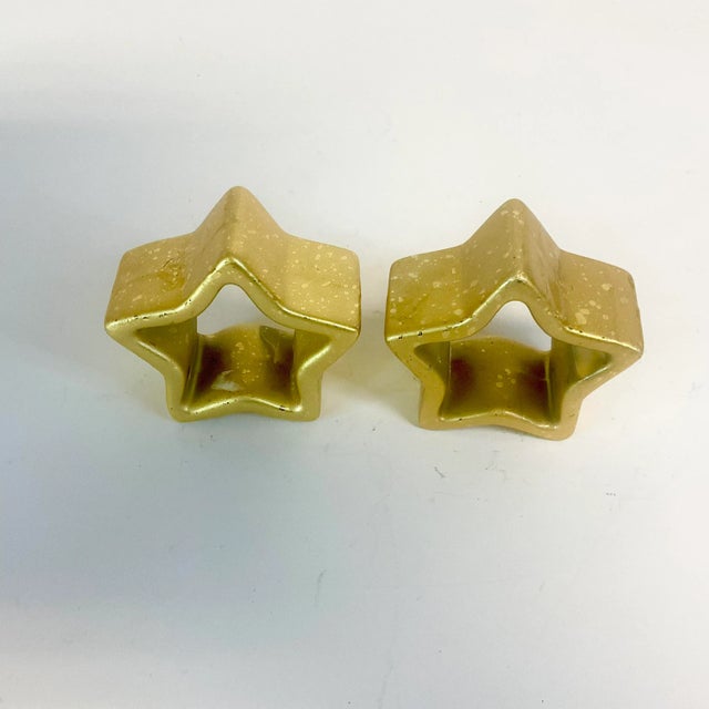 1980s Postmodern Hollywood Regency Boho Chic Ceramic Star Napkin Rings - Set of 12 For Sale - Image 9 of 9