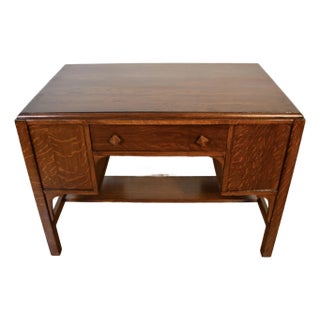 1930s Mission Arts & Crafts Solid Tiger Oak Office Writing Desk / Library Table For Sale