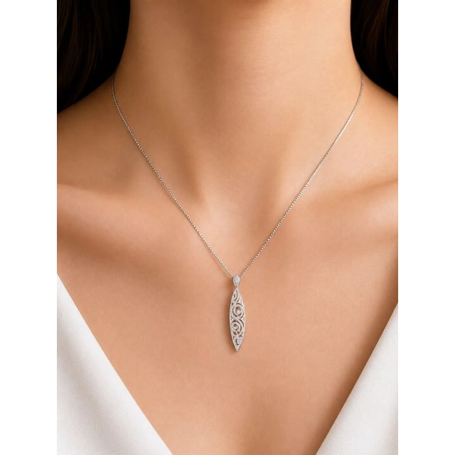 Art Deco 14K White Gold Open Lace Diamond Slide Pendant For Sale - Image 3 of 3