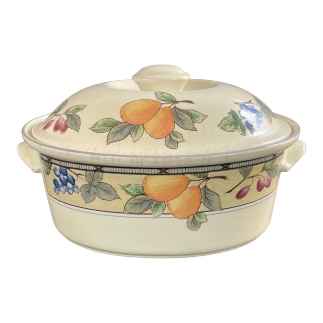 Vintage Mikasa Garden Harvest Intaglio Oval Covered Casserole Dish – 1.5 Quart Stoneware Crock With Lid For Sale