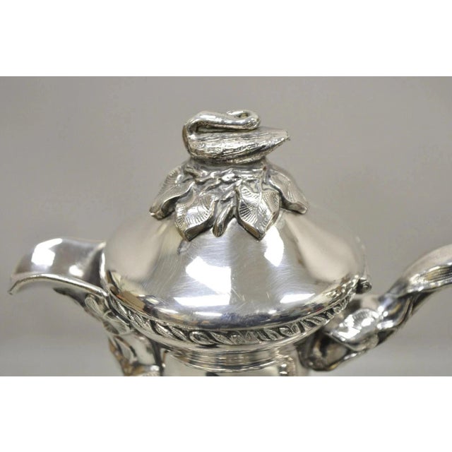 Antique English Regency Swan Finial Silver Plated Tea Service Set - 3 pcs For Sale In Philadelphia - Image 6 of 12