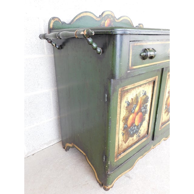 Green Antique Signed Peter Ompir Hand Paint Wash Stand 37"w For Sale - Image 8 of 18