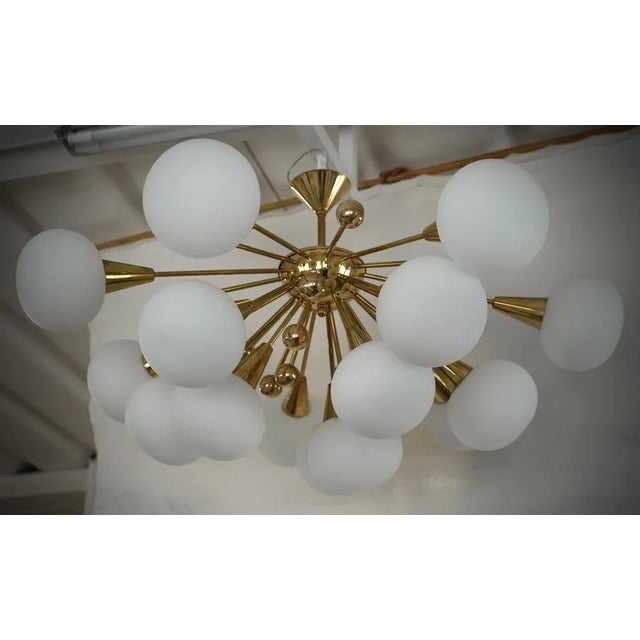 Mid-Century Murano White Art Glass and Brass Chandelier, 2000s For Sale - Image 6 of 10