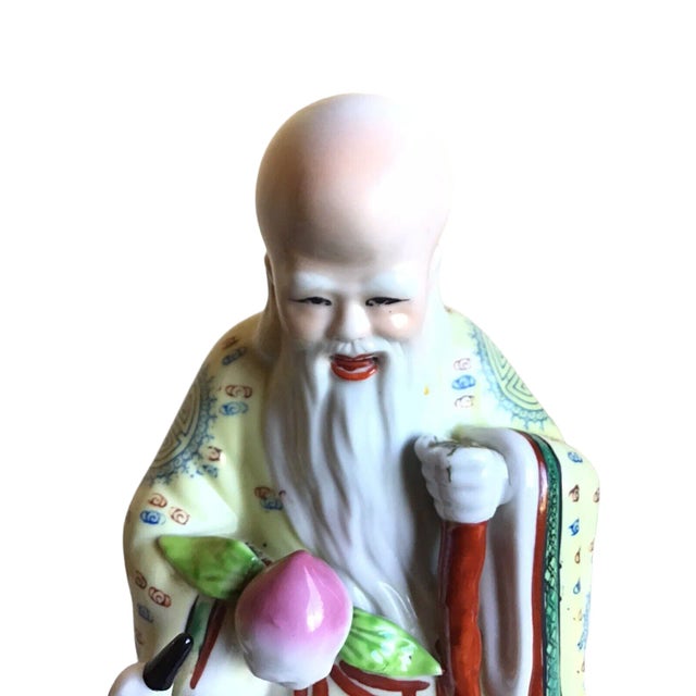 A great vintage Chinese Famille Rose God Of Longevity hand painted porcelain figurine. Please see pictures for condition....