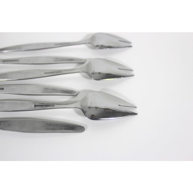 1960’s Vintage Stainless Steel Ice Cream Forks Set of Six Spork, Dessert Buffet Spoon Fork Knife Splayd For Sale - Image 10 of 11