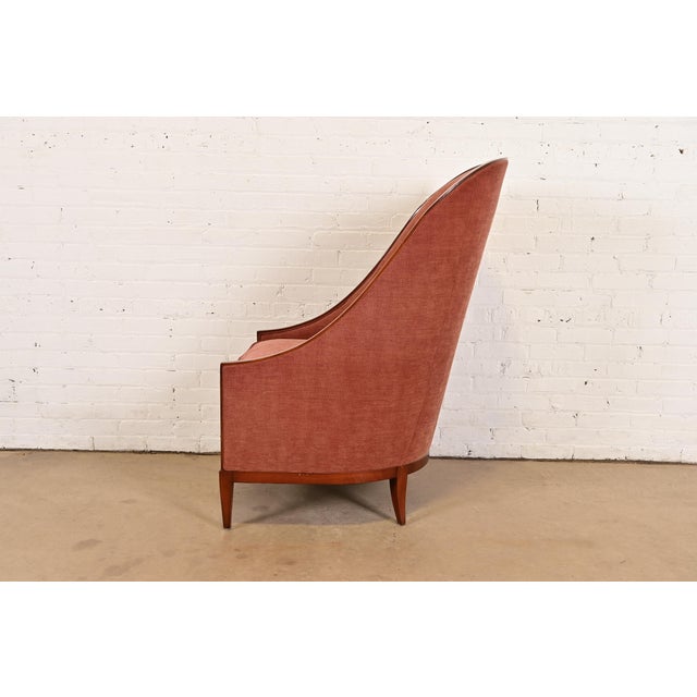 John Widdicomb Modern Art Deco Cherry Wood High Back Upholstered Tub Chair or Slipper Chair For Sale - Image 14 of 16