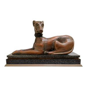 Italian Greyhound Dog Hand Carved Wood Sculpture on Stand