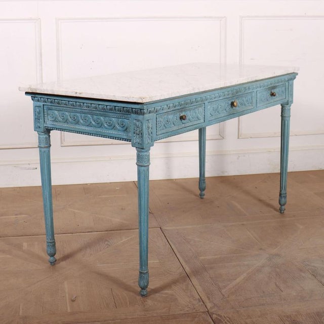 Good 19th C Italian carved console table/desk with a marble top. 1860 This piece is designed in the style of the selected...
