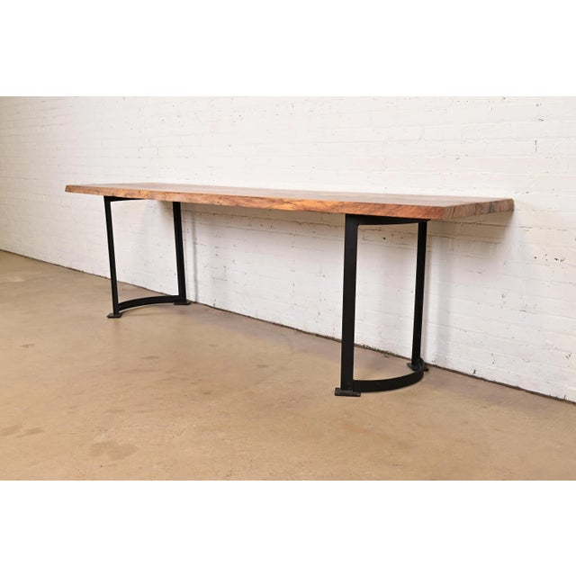 Late 20th Century Nakashima Style Modern Studio Crafted Monumental Live Edge Solid Walnut Slab Iron Base Console Table For Sale - Image 5 of 13