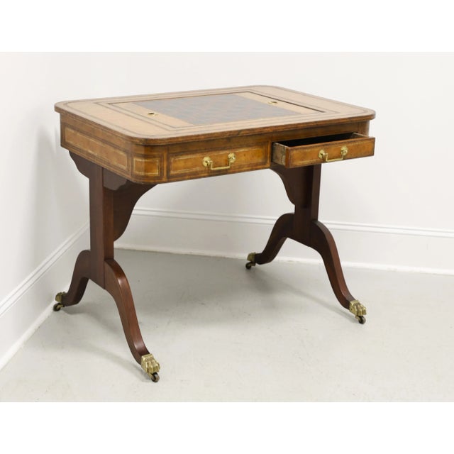 Late 20th Century Drexel Heritage Mahogany & Tooled Leather Game Table For Sale - Image 5 of 14