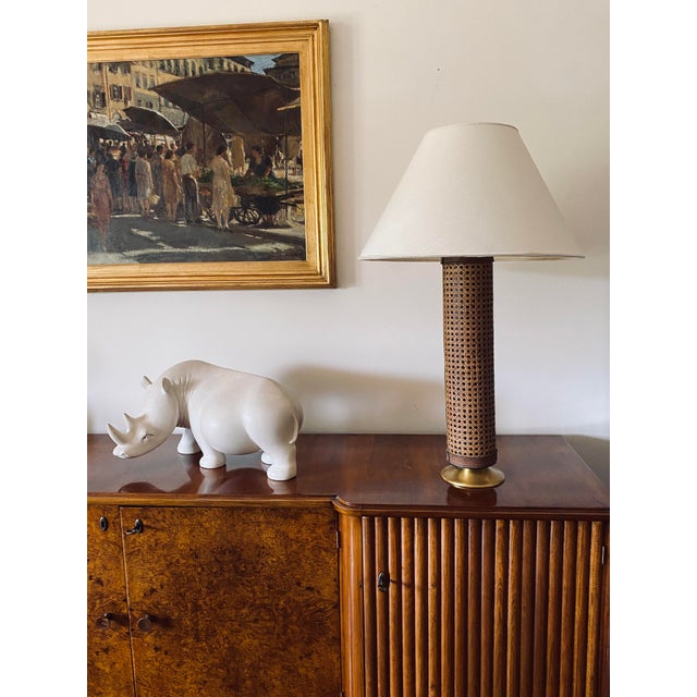 Hollywood Regency Brass and Vienna Straw Lamp Base, Italy, 1970s For Sale - Image 4 of 14