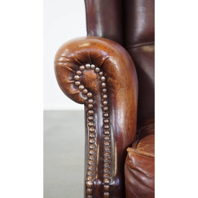 Vintage Sheep Leather Wing Chair For Sale - Image 12 of 17