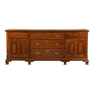 19th Century English Oak Buffet with Five Drawers and Two Doors For Sale