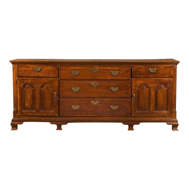 19th Century English Oak Buffet with Five Drawers and Two Doors For Sale