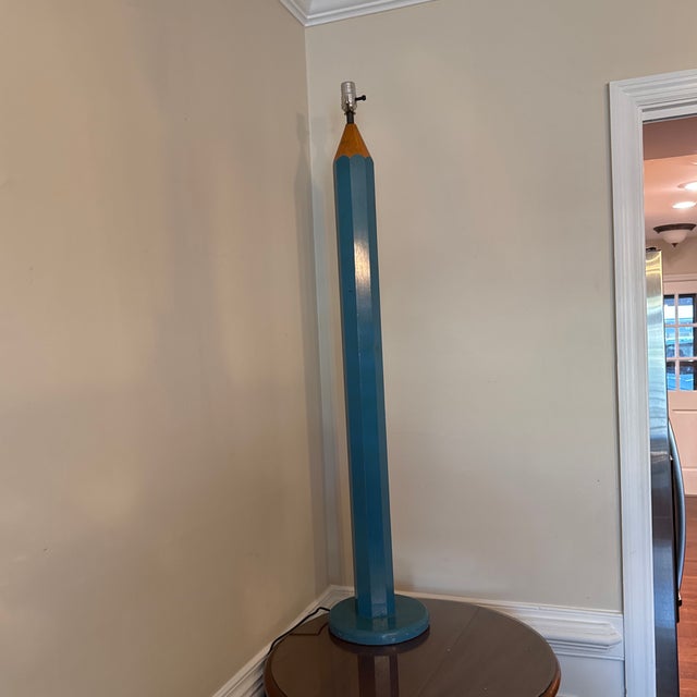 Vintage Midcentury Modern Blue Pencil Floor Lamp For Sale - Image 9 of 12