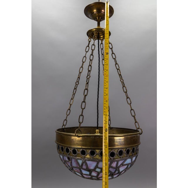 Art Nouveau French Blue and Violet Stained Glass Pendant Light, 1920s For Sale - Image 17 of 18