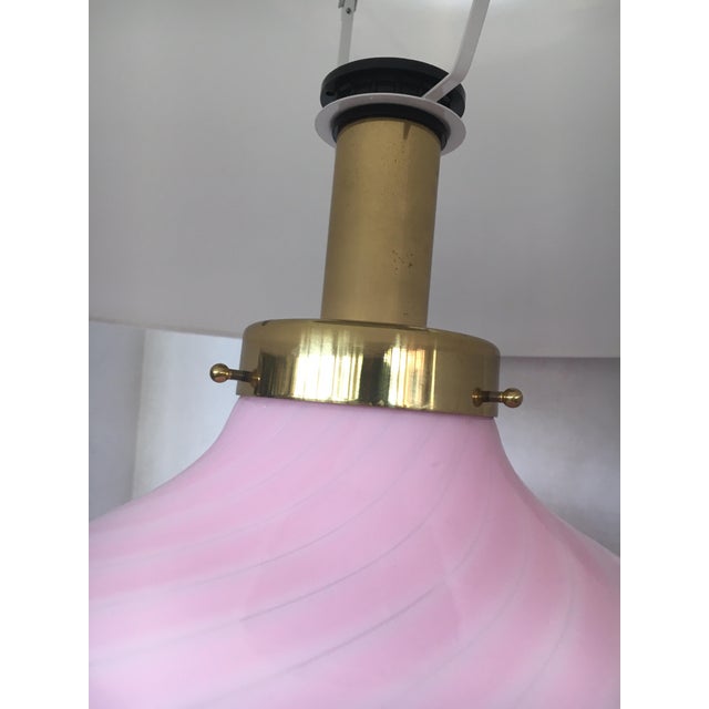 Mid-Century Modern Pair of Murano Glass Pink Swirl Table Lamps Made in Italy For Sale - Image 9 of 13
