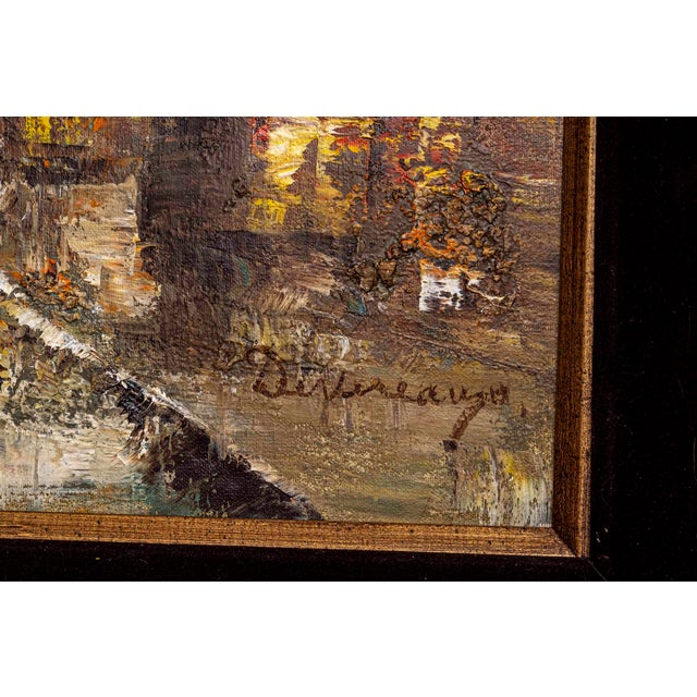 Signed European Street Scene Original Oil Painting in Ornate Gilt Frame For Sale - Image 4 of 13