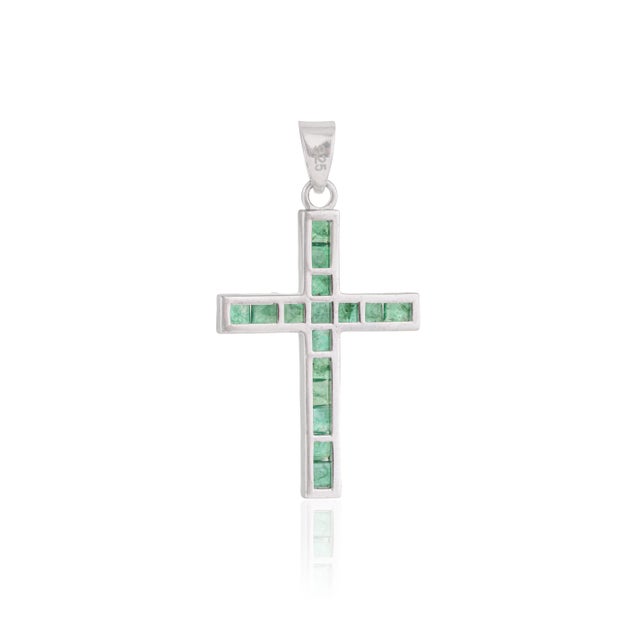 Not Yet Made - Made To Order Contemporary 2.17 Ct Natural Emerald Channel Set Cross Pendant in Sterling Silver For Sale - Image 5 of 12