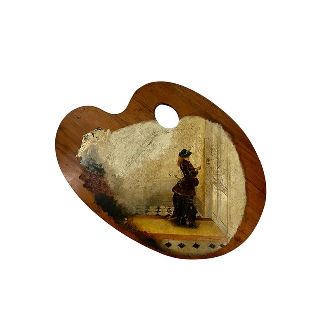 Antique 19th century oil on painter’s palette after the Pre-Raphaelite artist Edouard Bisson. Signed lower right D’Apres...
