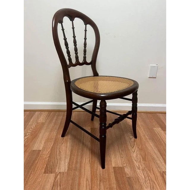 Early 20th Century Victorian Cane Seat Spindle Balloon Back Parlor Chair For Sale - Image 9 of 11
