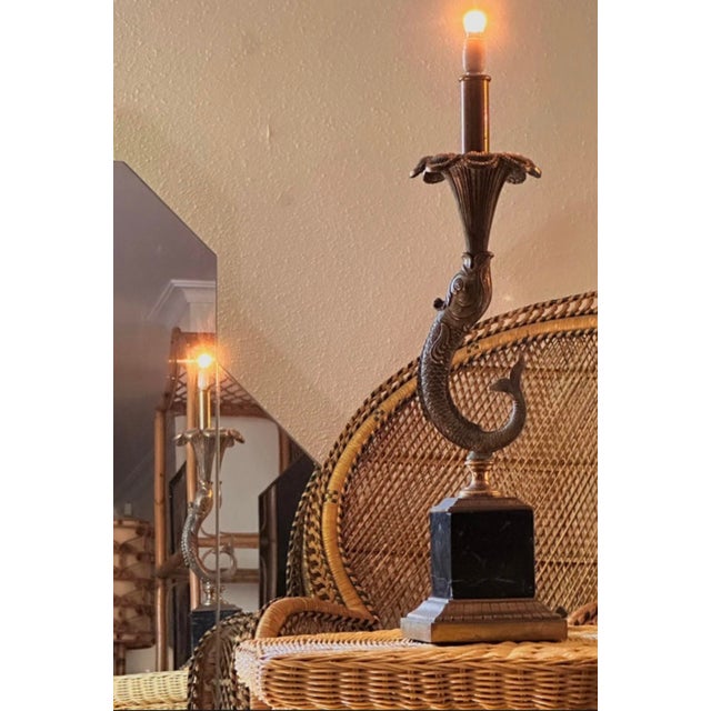 Vintage Table Lamp with Bronze Dolphin on Black Marble Base, 1950 For Sale - Image 14 of 14