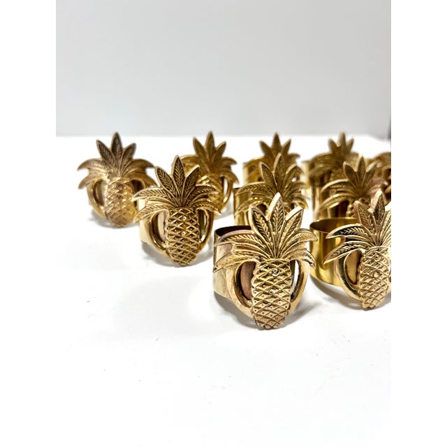 Hollywood Regency Vintage Hollywood Regency Solid Brass Pineapple Napkin Rings – Set of 12 For Sale - Image 3 of 12