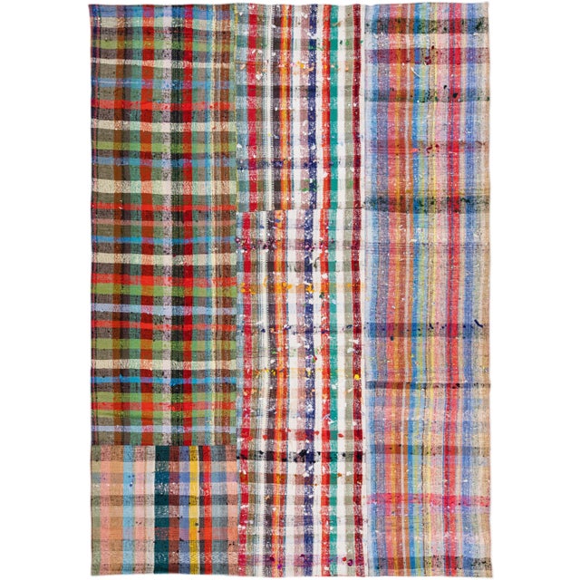 Vintage Turkish Kilim Flatweave Wool Rug With Multicolor Geometric Pattern For Sale - Image 12 of 12