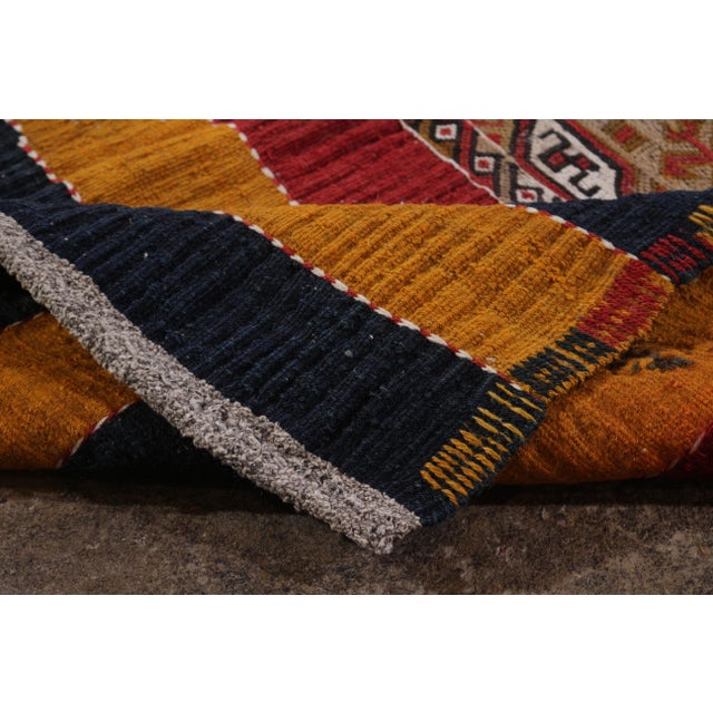 Textile Antique Kurdish Rug Gold Red Striped Geometric Pattern For Sale - Image 7 of 8