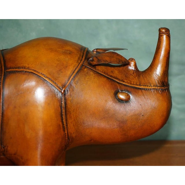 Omersa Brown Leather Rhinoceros Ottoman in the style of Liberty London For Sale - Image 3 of 13