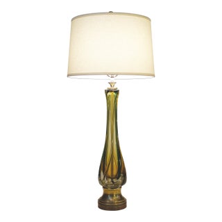 1970s XXL Murano Sommerso Thick Swirl Art Glass Brass Table Lamp Barovier Toso Italy For Sale